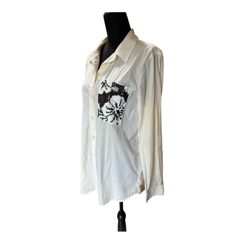 Michael Kors Women's Sequin Button Down Long Sleeve Top. - Picture 5 of 7